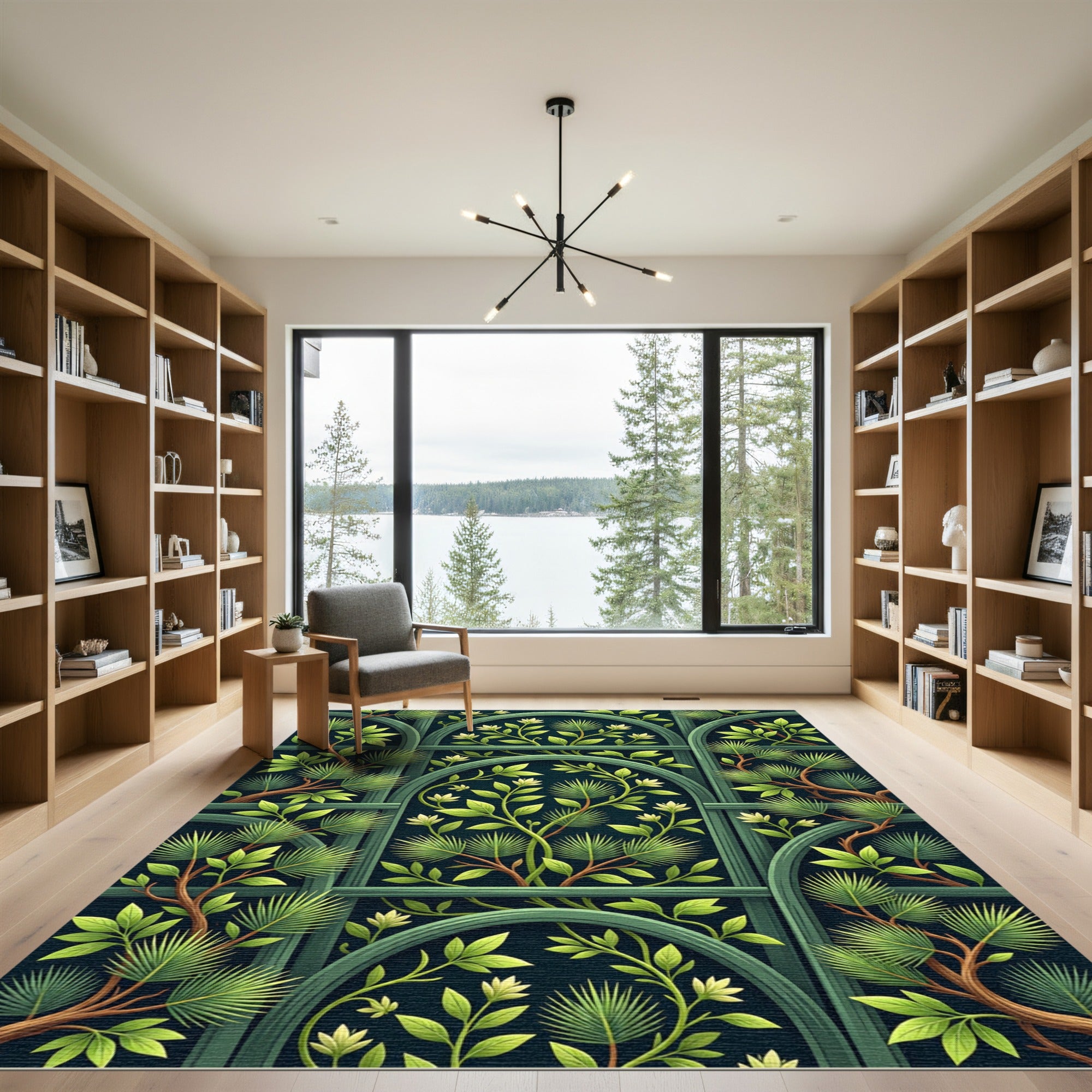 Botanical Arch Pine Leaf Verdant Tapestry Rug