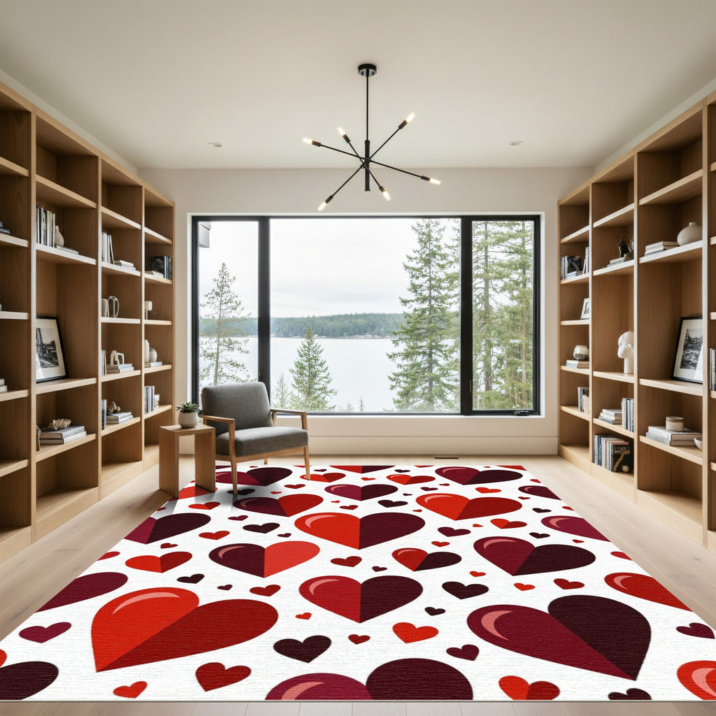 Geometric Two Tone Red Heart Art Rug