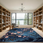 Midnight Blossoming Plum Branch Wall Art Rug
