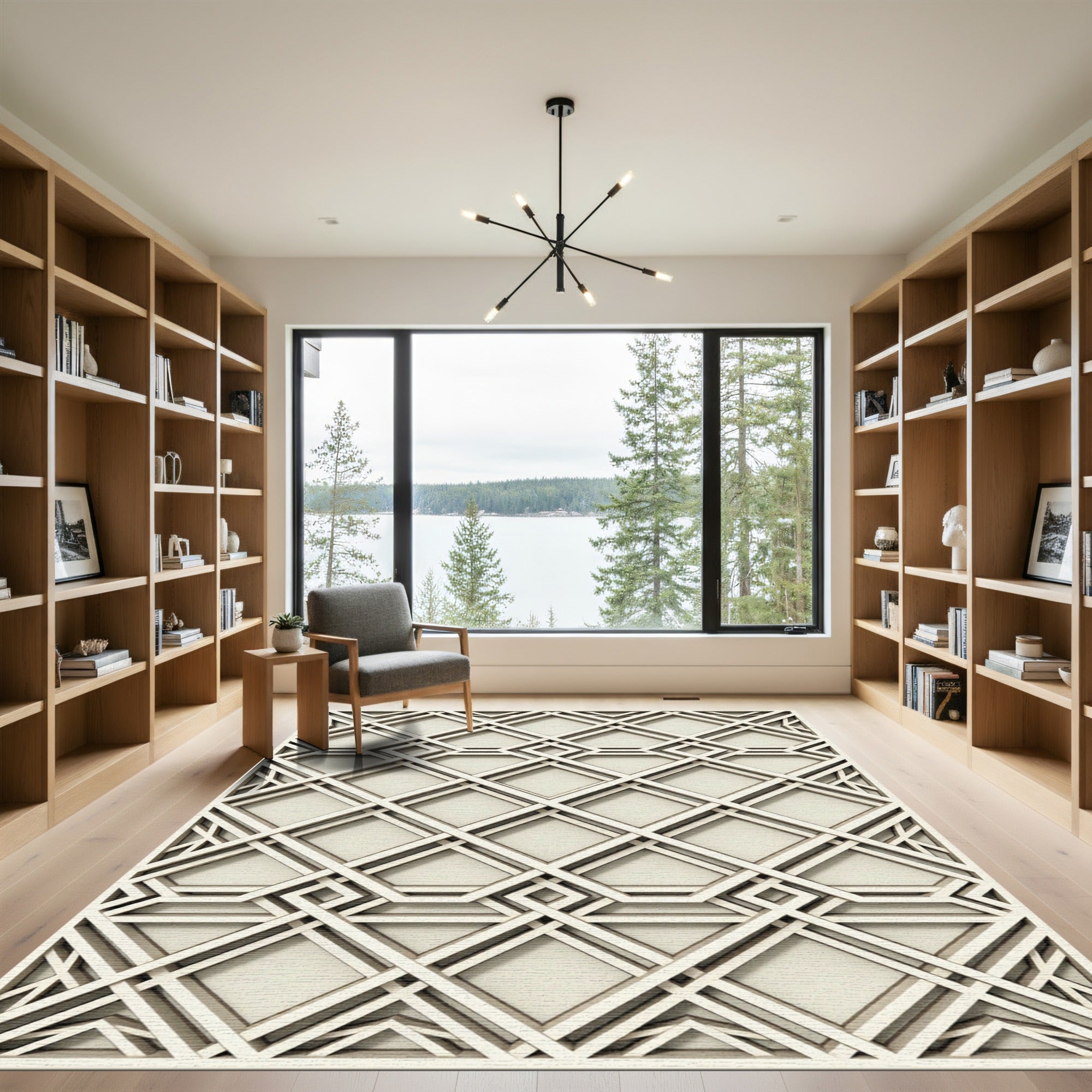 Cream Ivory Interlocking Geometric Diamond Rug
