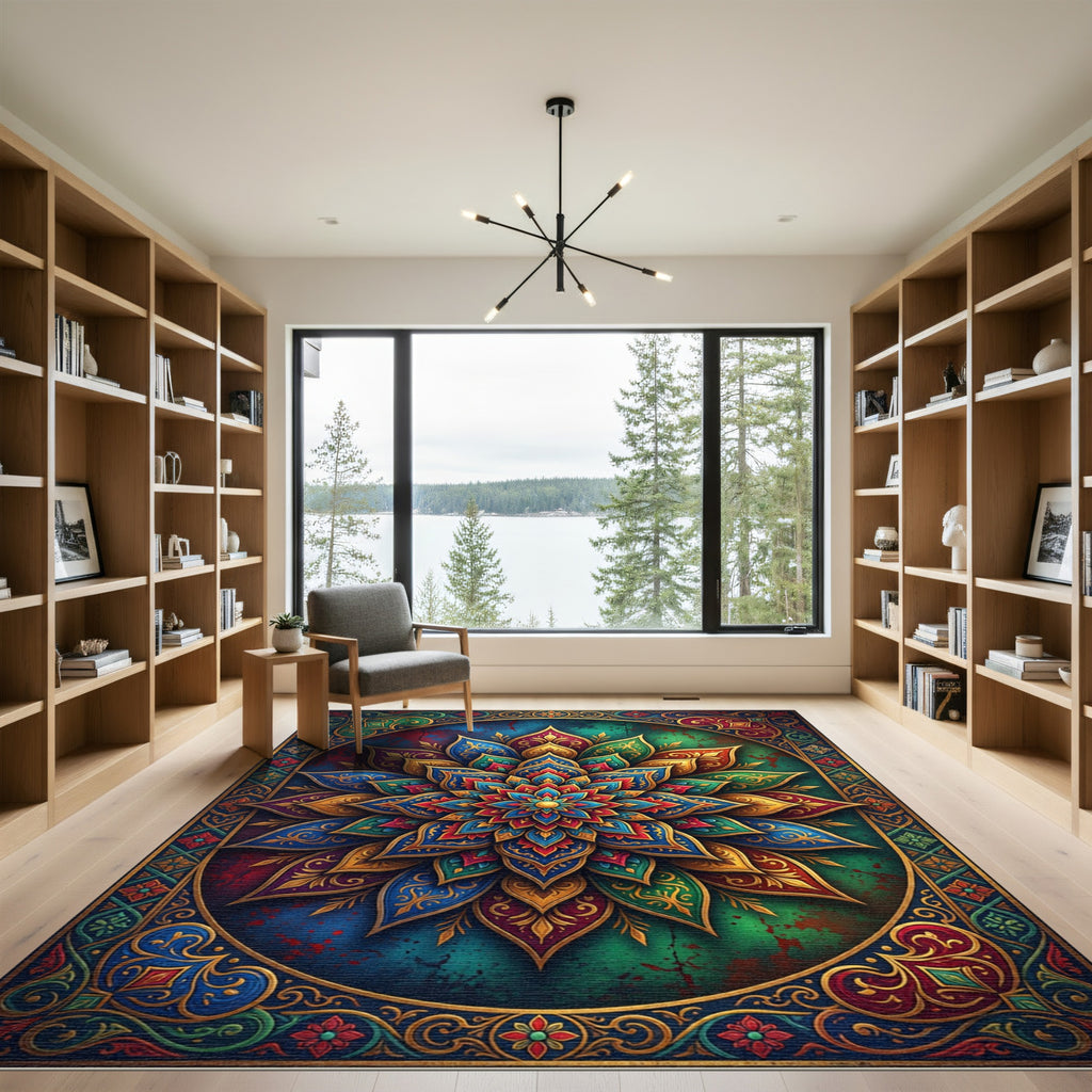 Vibrant Floral Mandala Art Medallion Rug