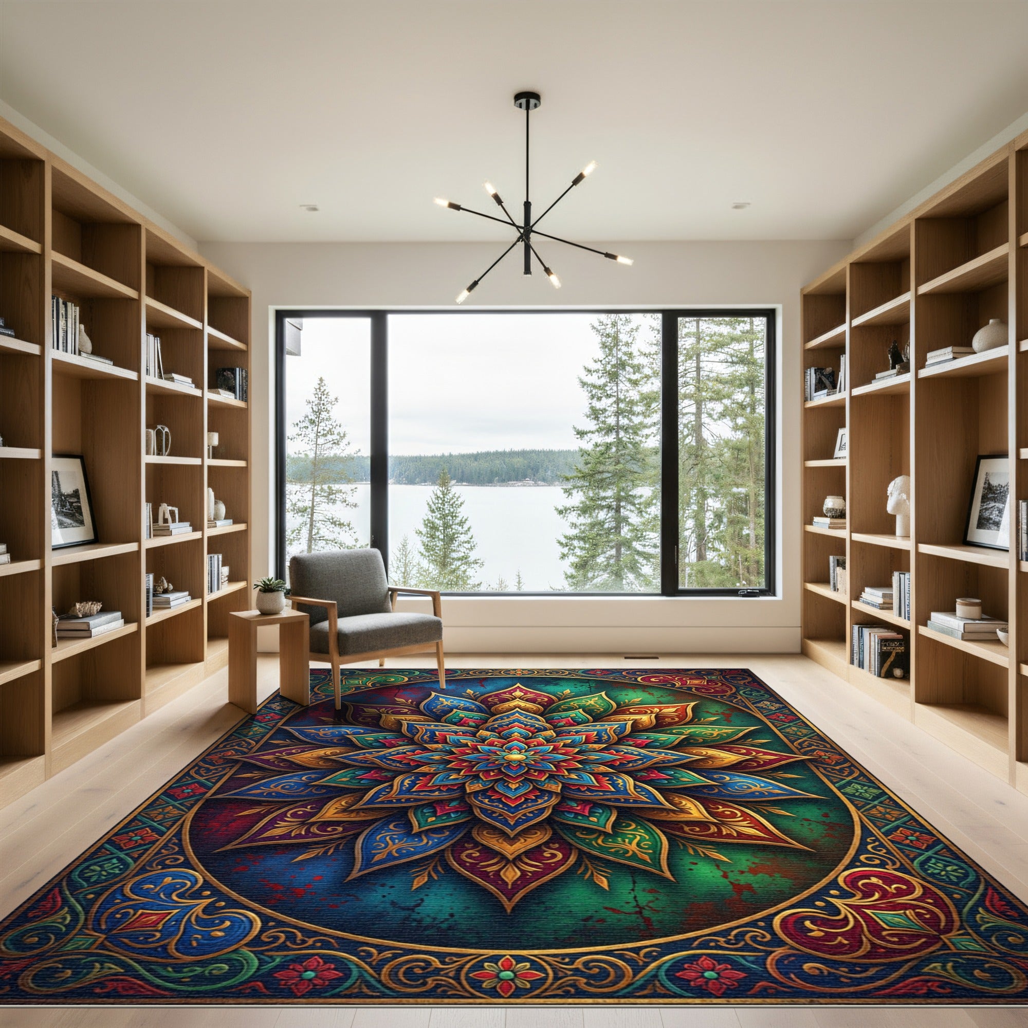 Vibrant Floral Mandala Art Medallion Rug