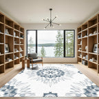Blue White Radial Sunburst Rug
