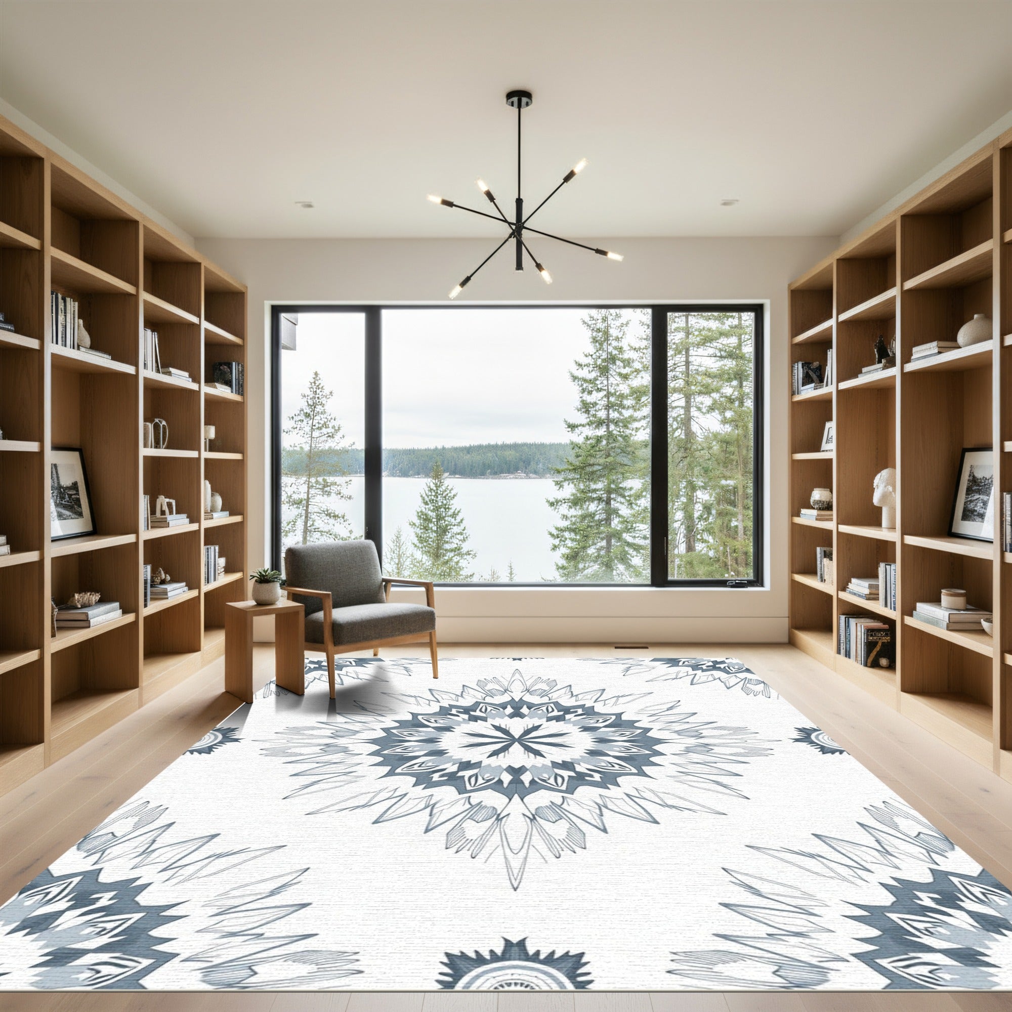 Blue White Radial Sunburst Rug