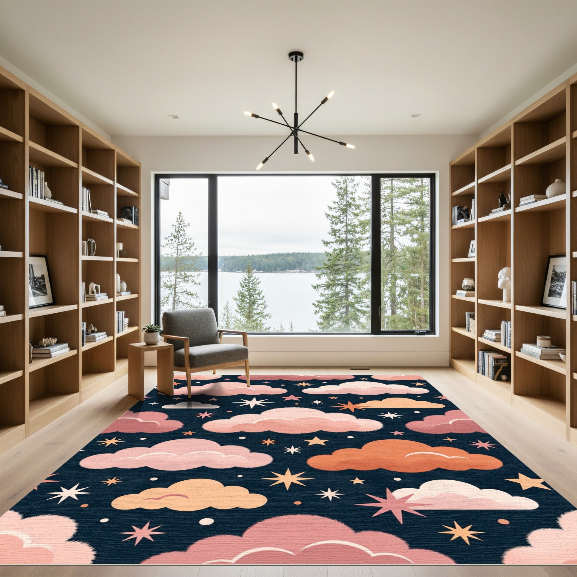 Celestial Pink Cloud and Star Sky Rug