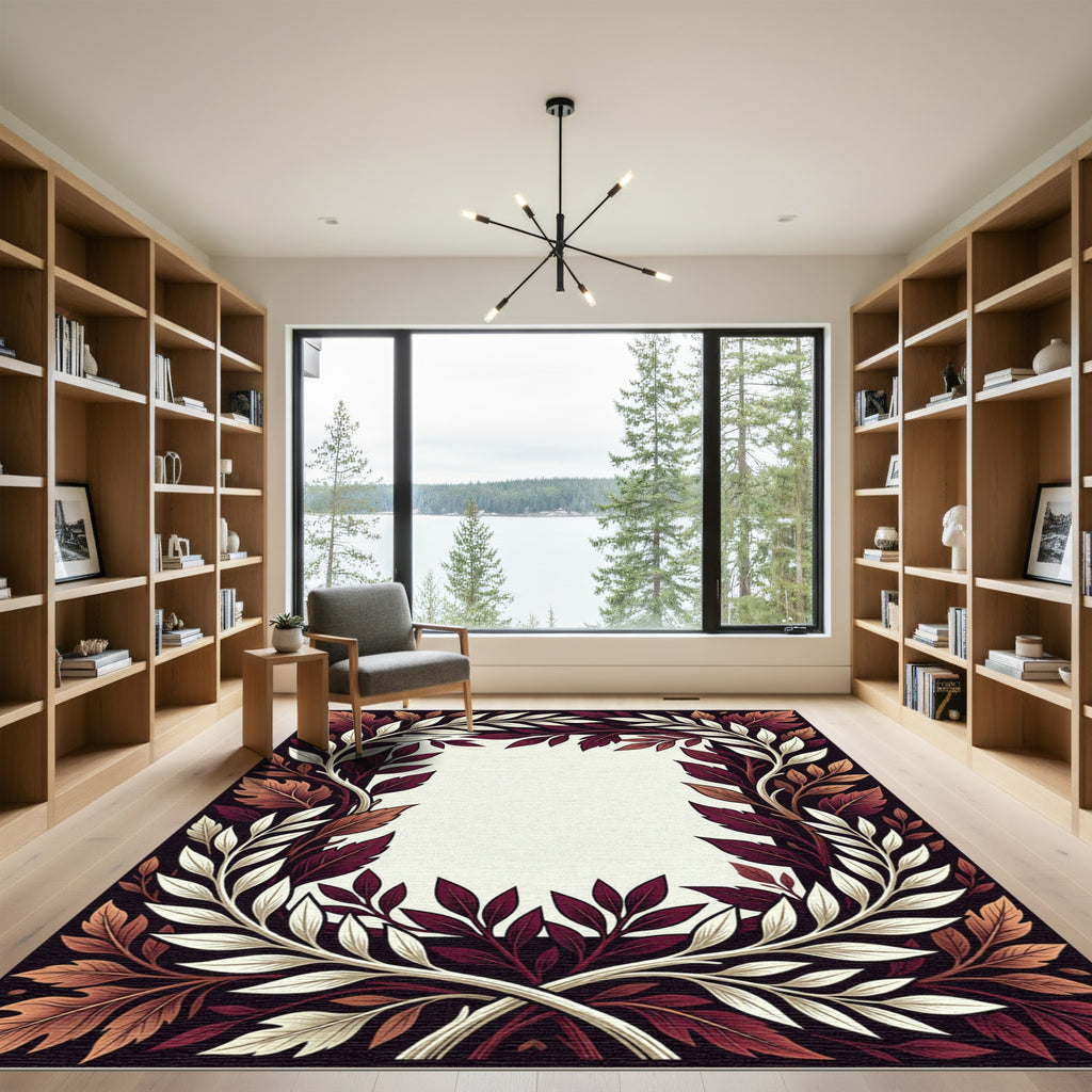 Burgundy Cream Autumn Leaf Garland Rug