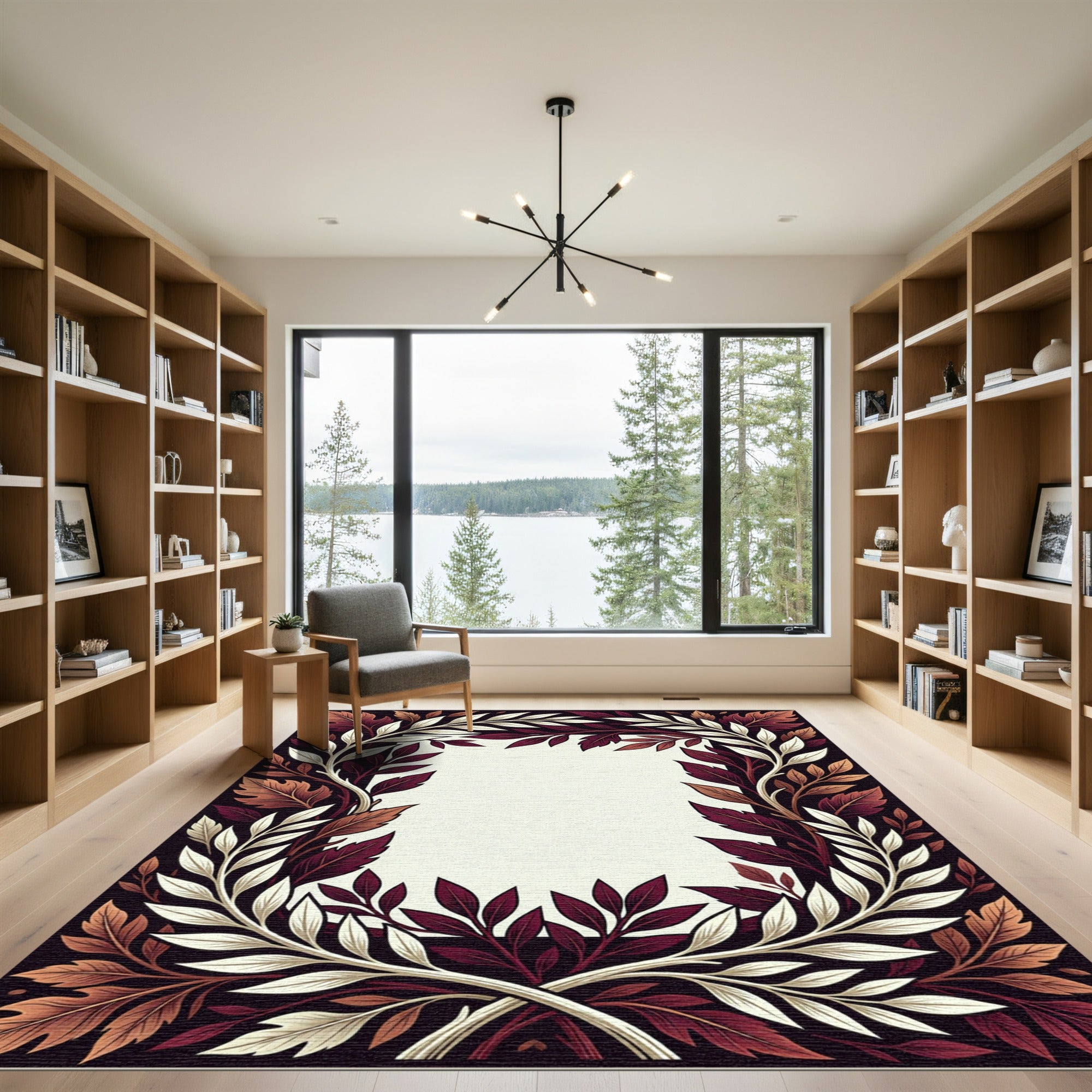 Burgundy Cream Autumn Leaf Garland Rug