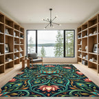 Peacock Lotus Teal Coral Floral Medallion Rug