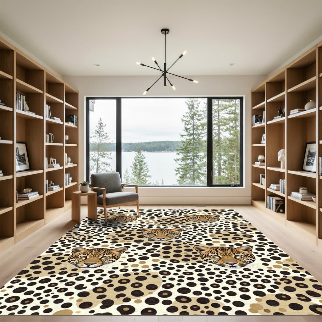 Elegant Leopard Head Neutral Animal Rug