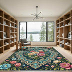Ornate Blue Floral Bouquet Medallion Rug