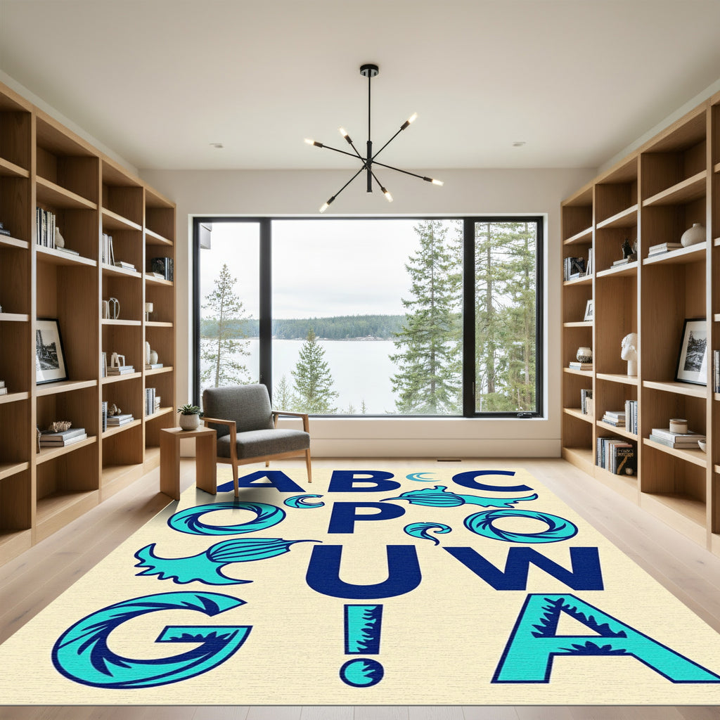 Oceanic Alphabet Letters Aquamarine Design Rug