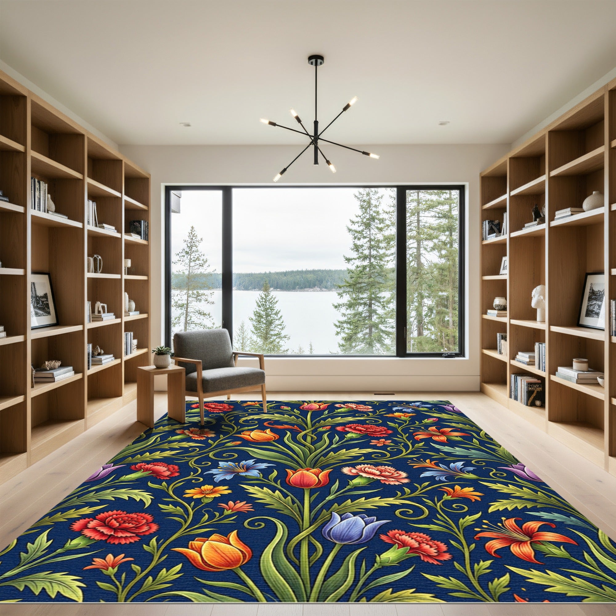 Rich Crimson Floral Tapestry Rug