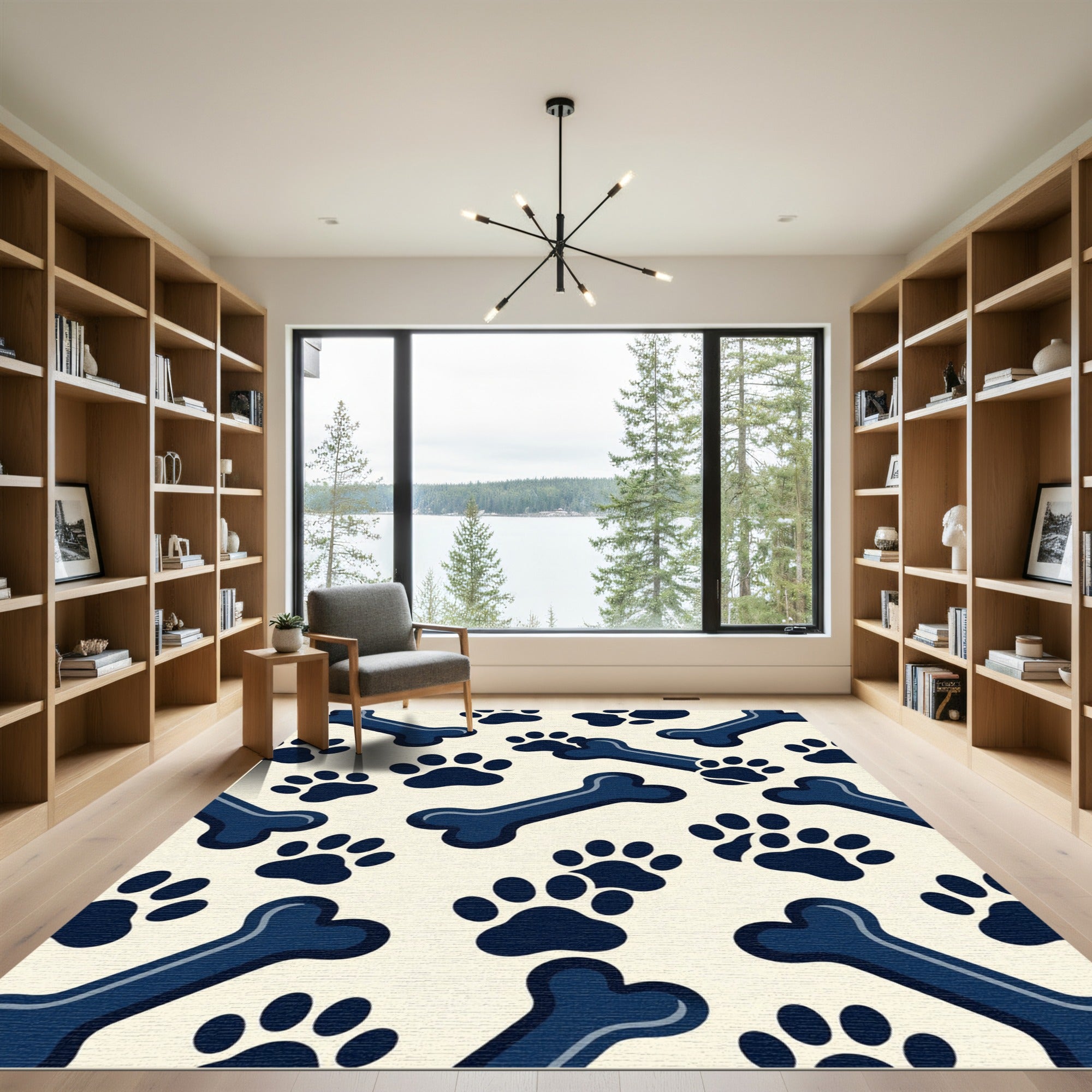 Navy Bone and Paw Minimalist Rug
