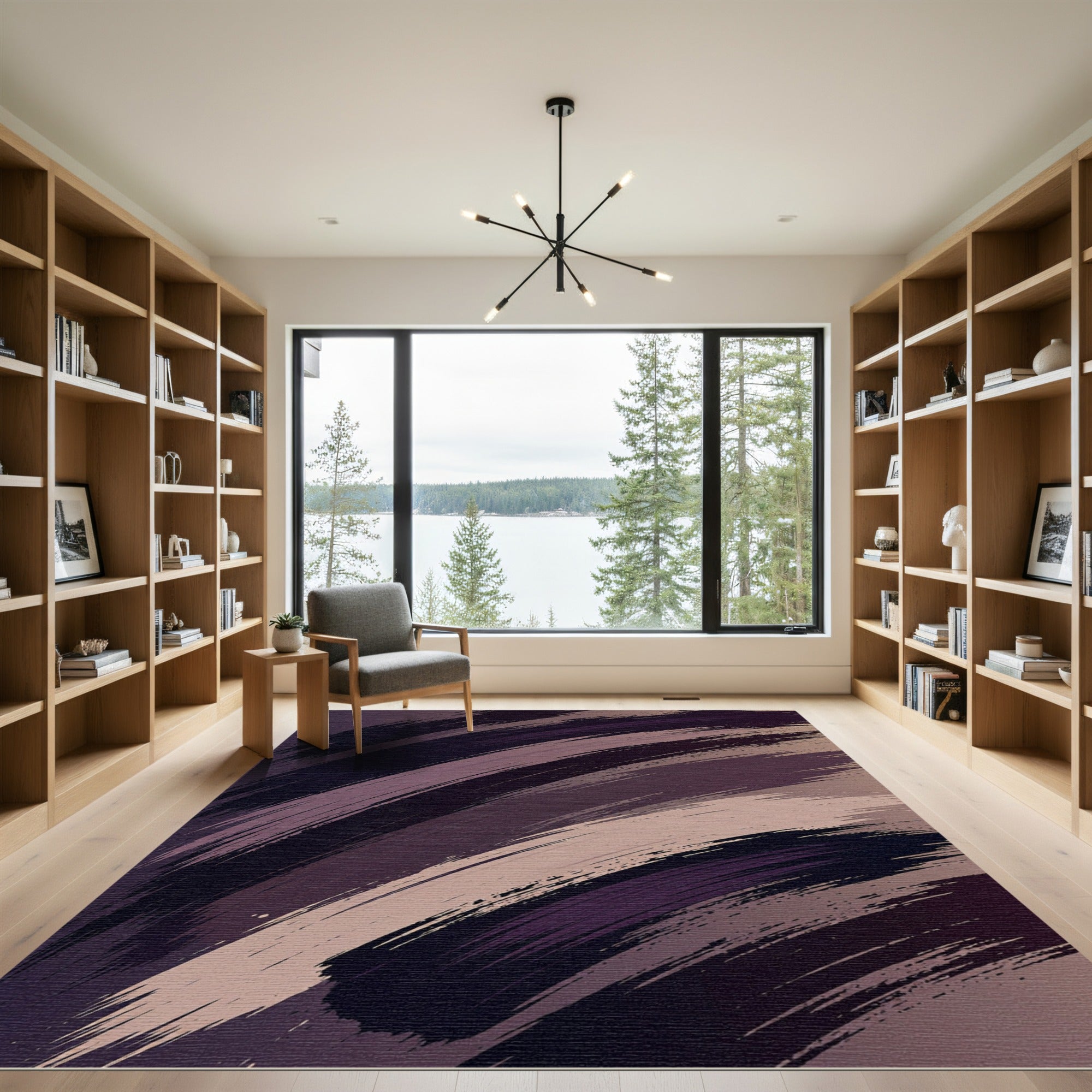 Abstract Plum and Taupe Brushstroke Rug