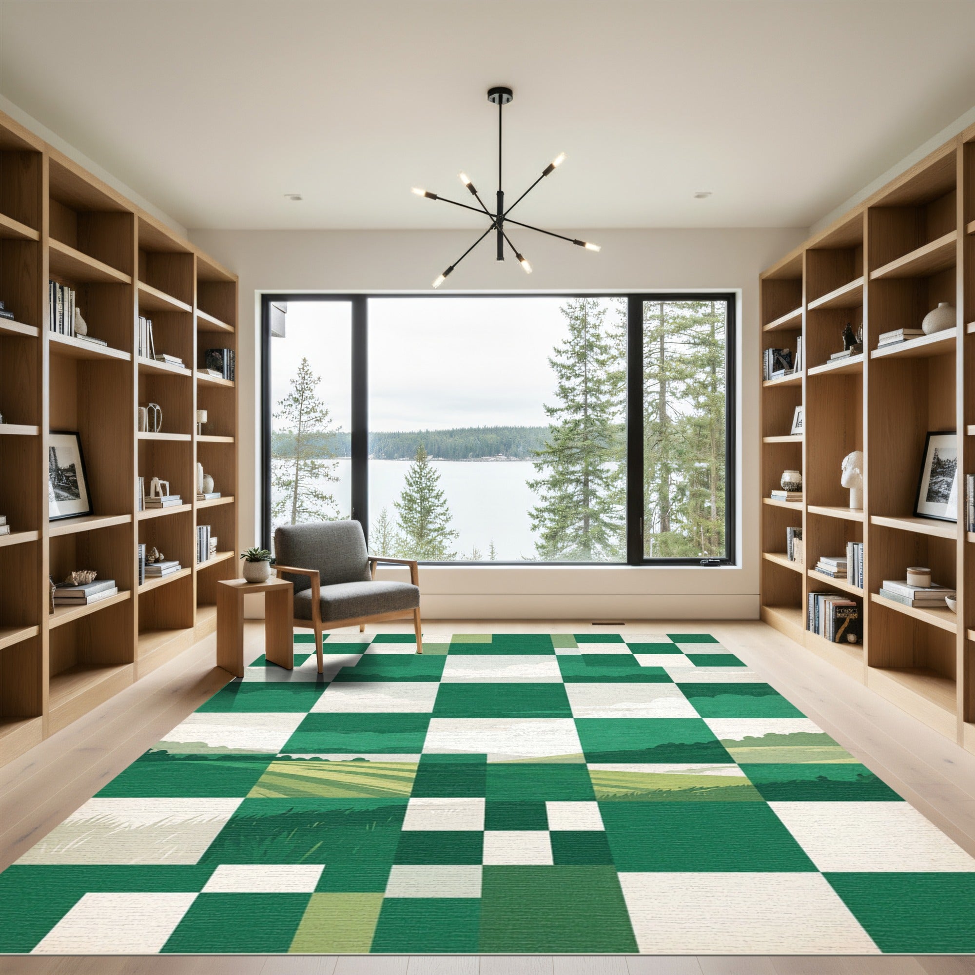Emerald Checkerboard Landscape Scenic Rug