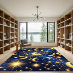 Celestial Golden Moon and Starry Night Rug