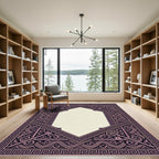 Ornate Pink Key Geometric Border Rug
