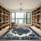 Elegant Navy Floral Medallion Garden Rug