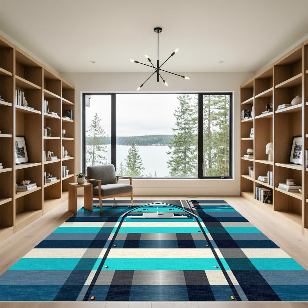 Abstract Geometric Nautical Blue Striped Rug