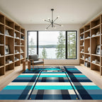 Abstract Geometric Nautical Blue Striped Rug