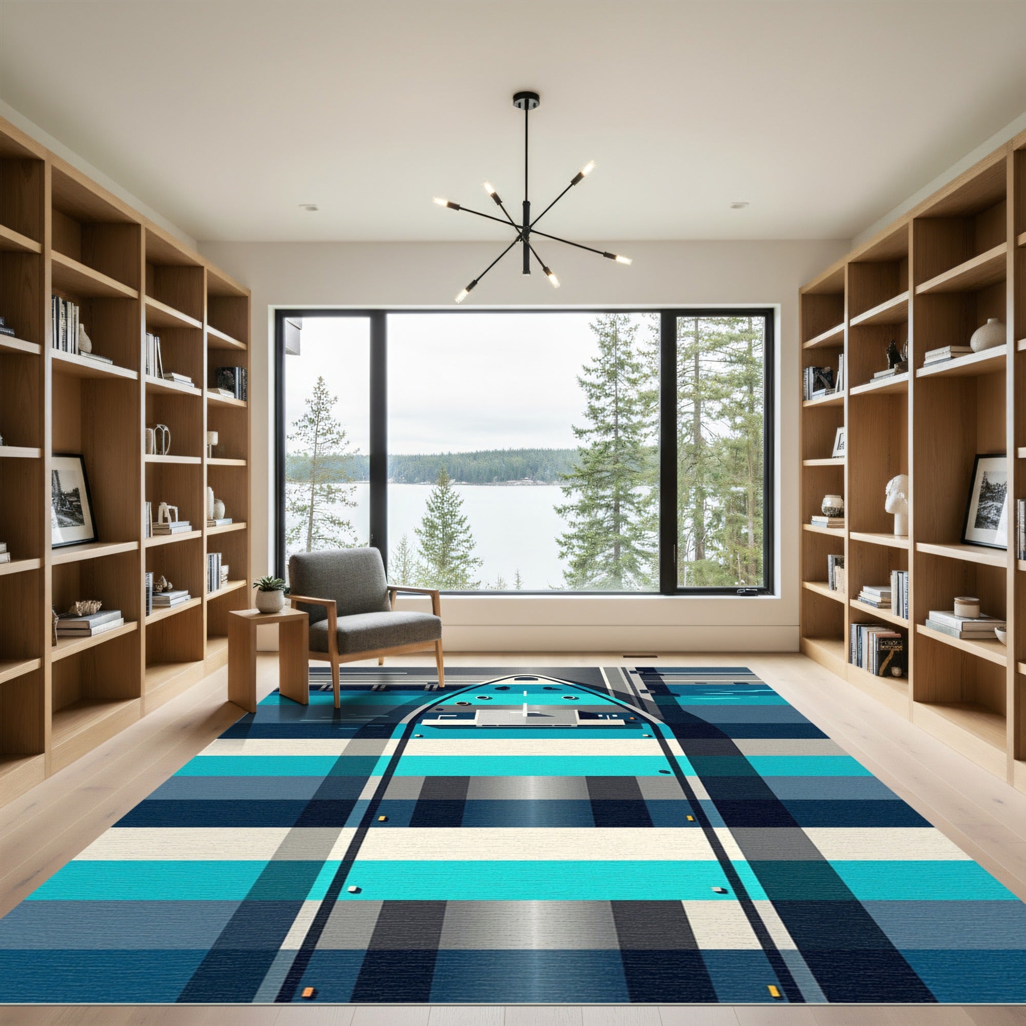 Abstract Geometric Nautical Blue Striped Rug