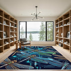 Neon Cyber Dragonfly Circuitry Art Rug