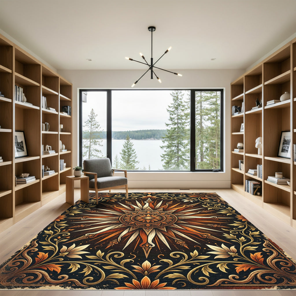 Radiant Amber Floral Sun Medallion Rug