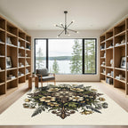 Elegant Cream Botanical Medallion Floral Rug