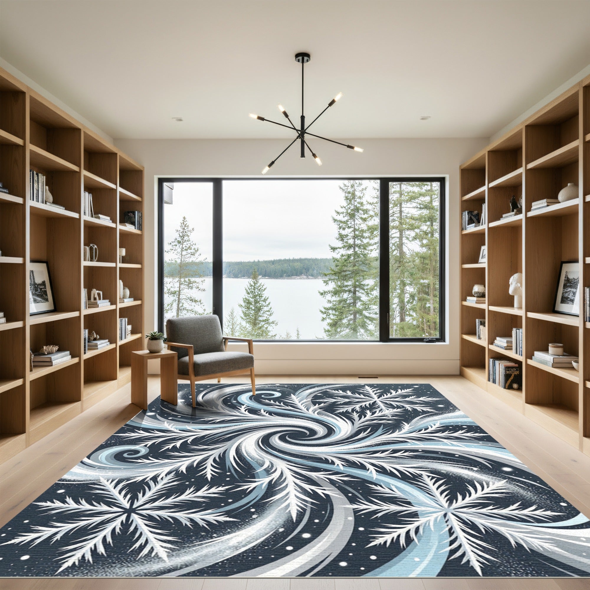 Winter Swirl Snowflake Frost Blue Rug