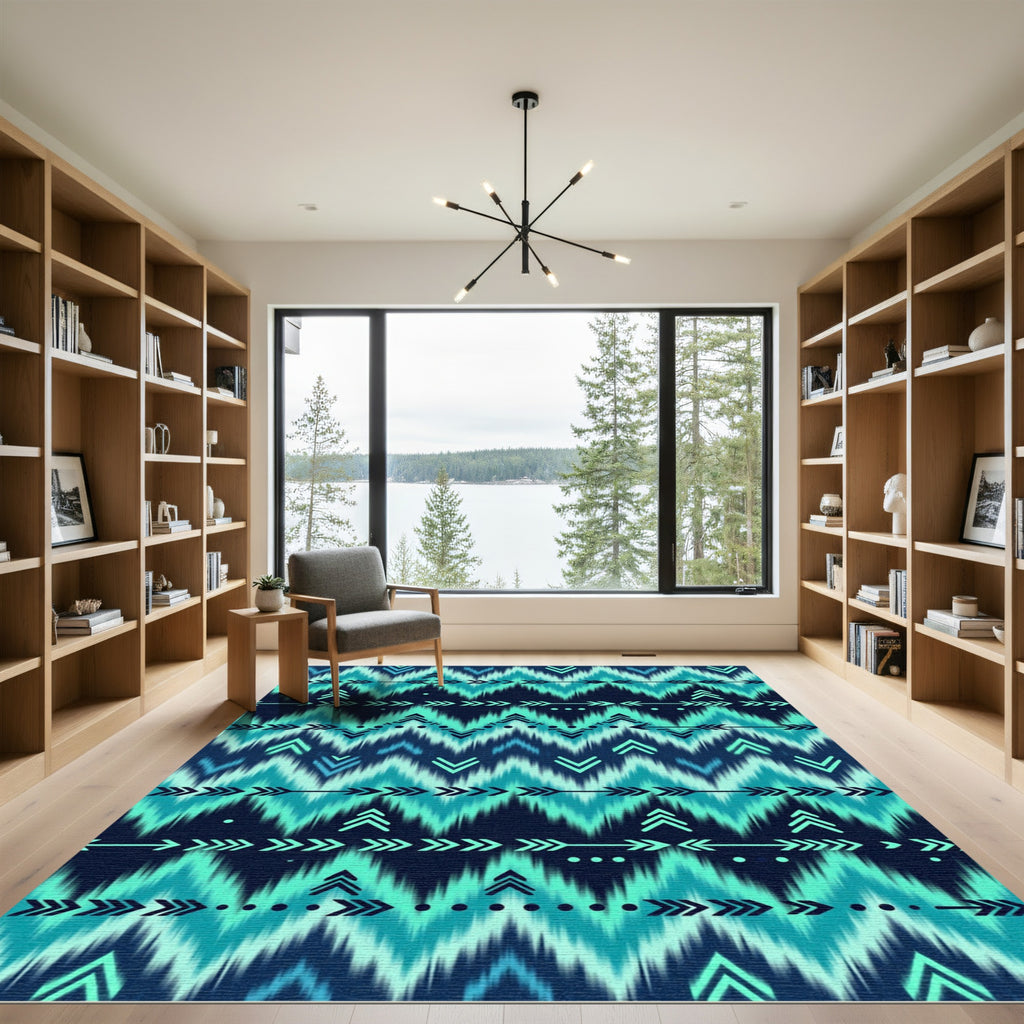 Teal Blue Tribal Arrow Chevron Rug