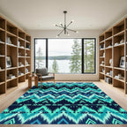 Teal Blue Tribal Arrow Chevron Rug