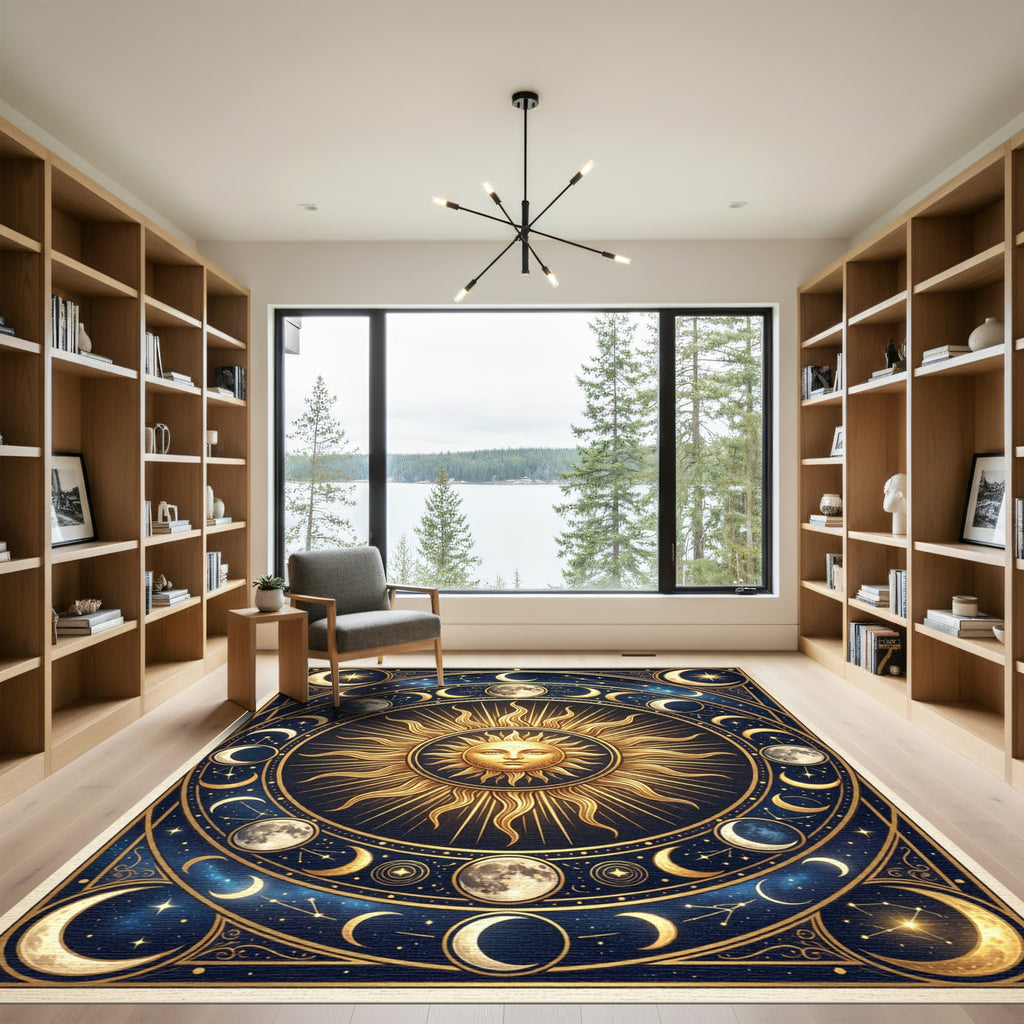 Celestial Golden Sun and Moon Tarot Rug