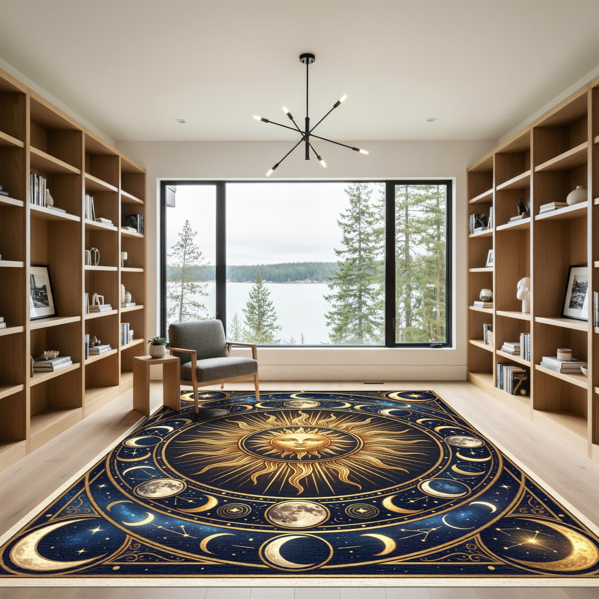 Celestial Golden Sun and Moon Tarot Rug