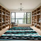 Schooling Fish Black Teal Stripes Rug