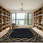 Golden Nautical Anchor Rope Border Rug