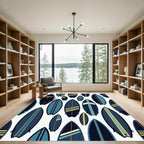 Navy Surfboard Geometric Coastal Illustration Rug