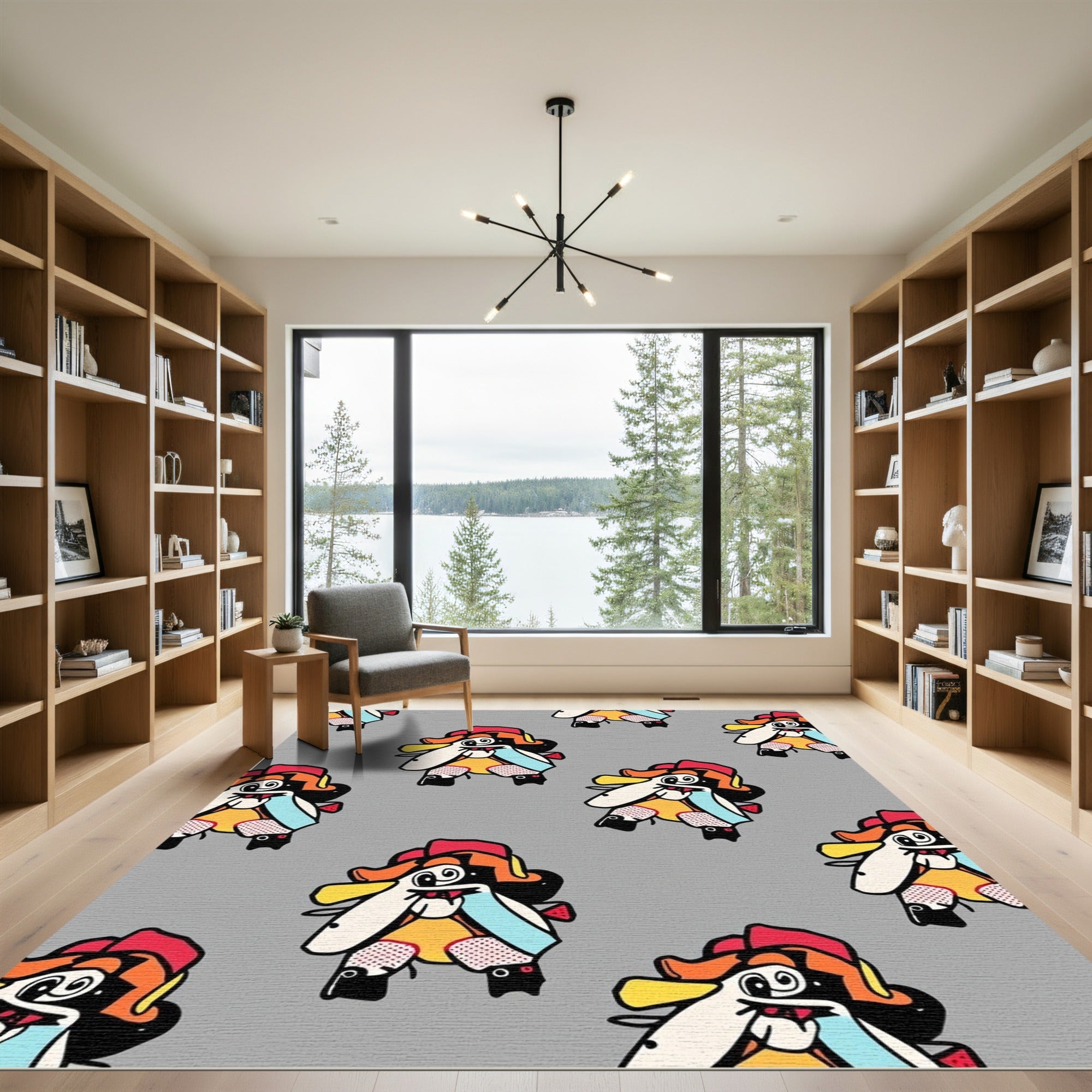 Playful Cartoon Creature Repeating Color Block Rug
