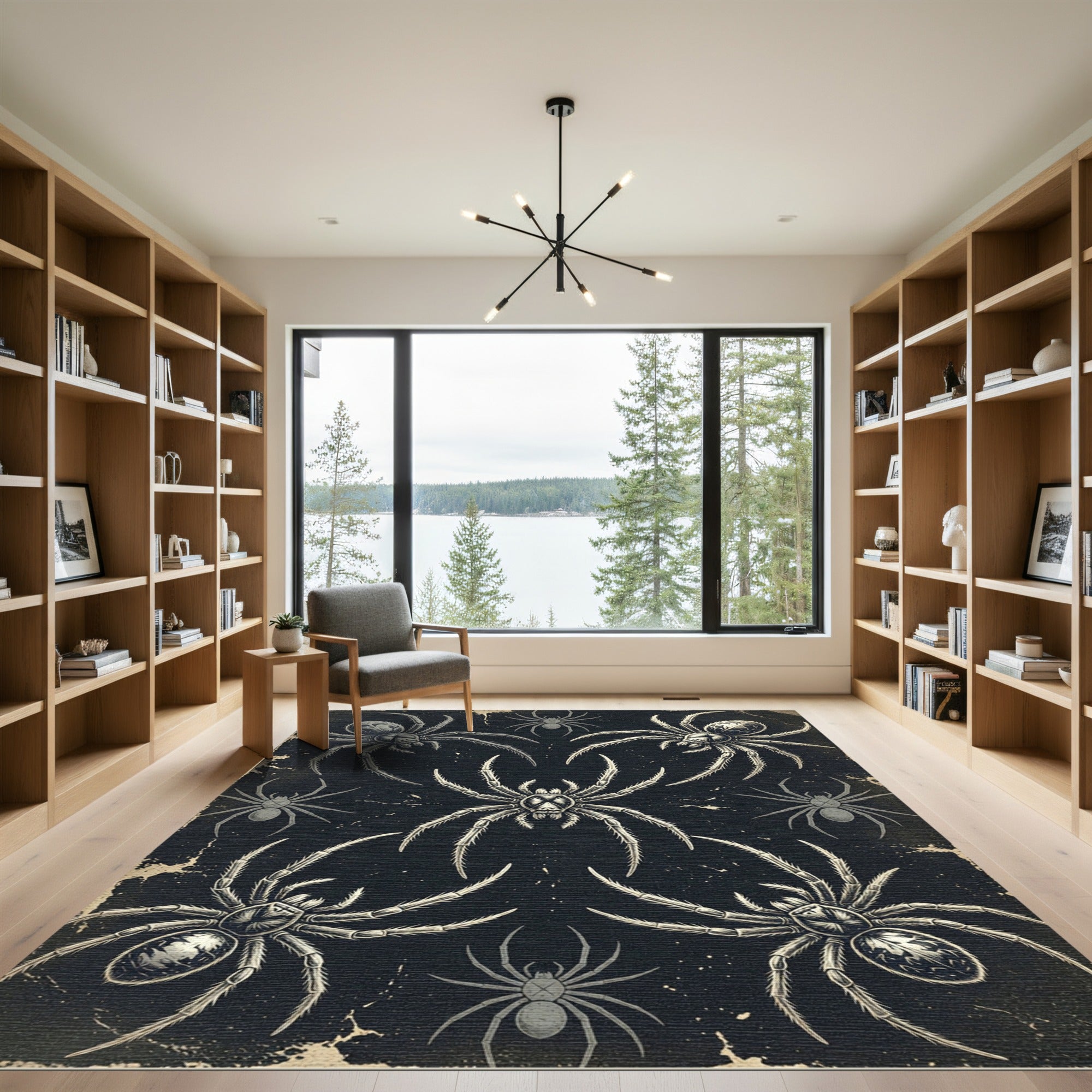 Gothic Monochrome Spider Ink Illustration Rug