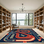 Retro Abstract Racing Track Midnight Blue Rug