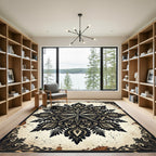 Gothic Ink Black Star Floral Medallion Rug