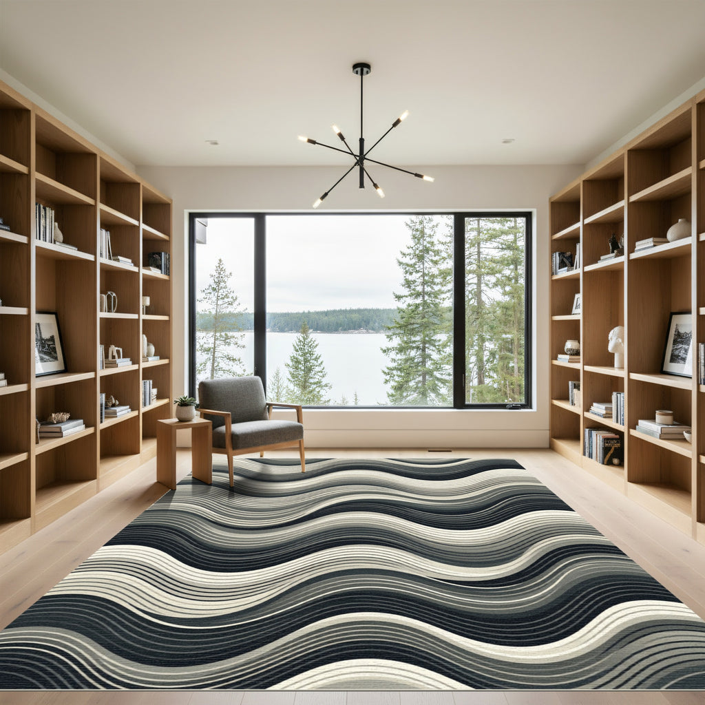 Monochromatic Stripe Wave Composition Rug