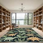 Lush Green Tropical Dinosaur Fern Forest Rug