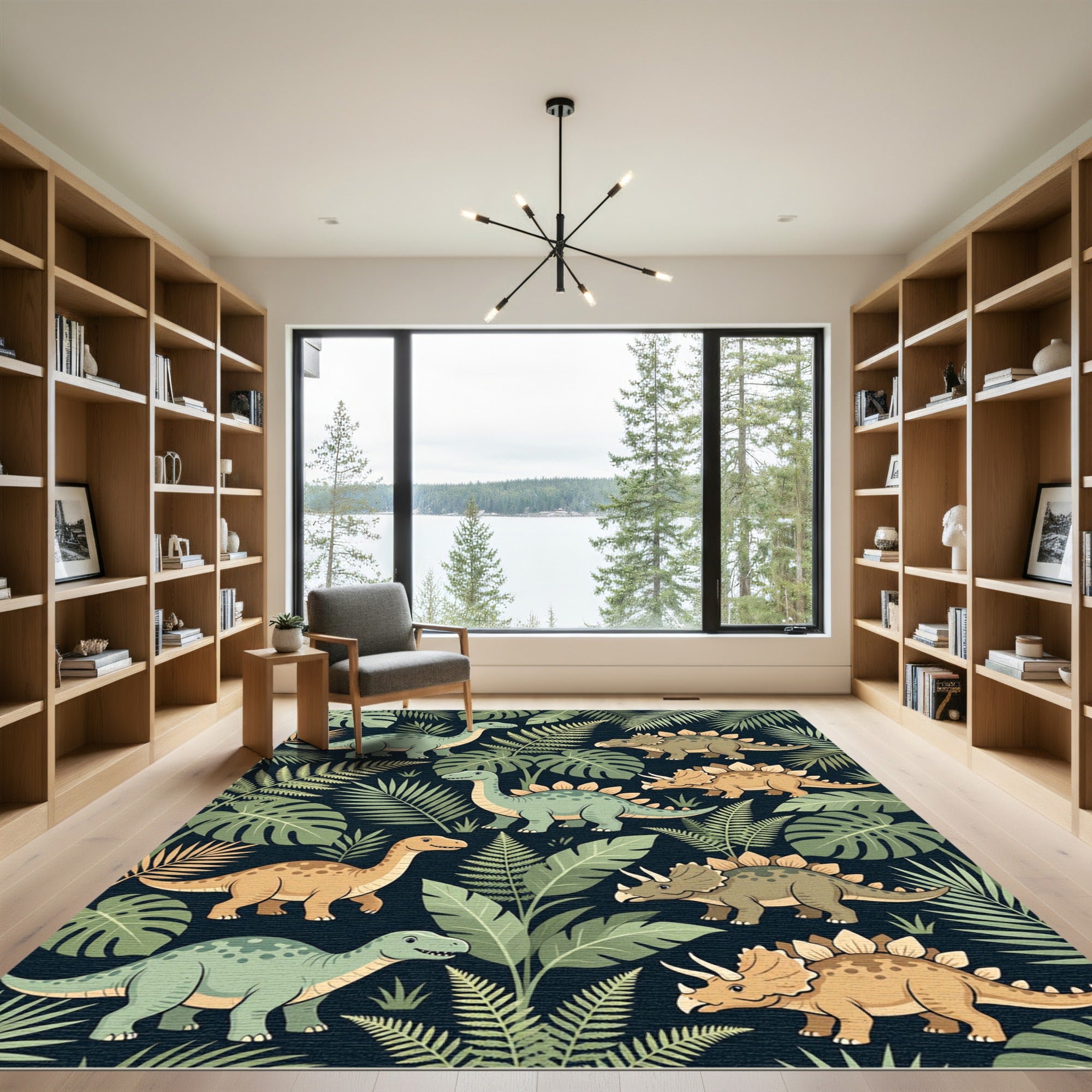 Lush Green Tropical Dinosaur Fern Forest Rug