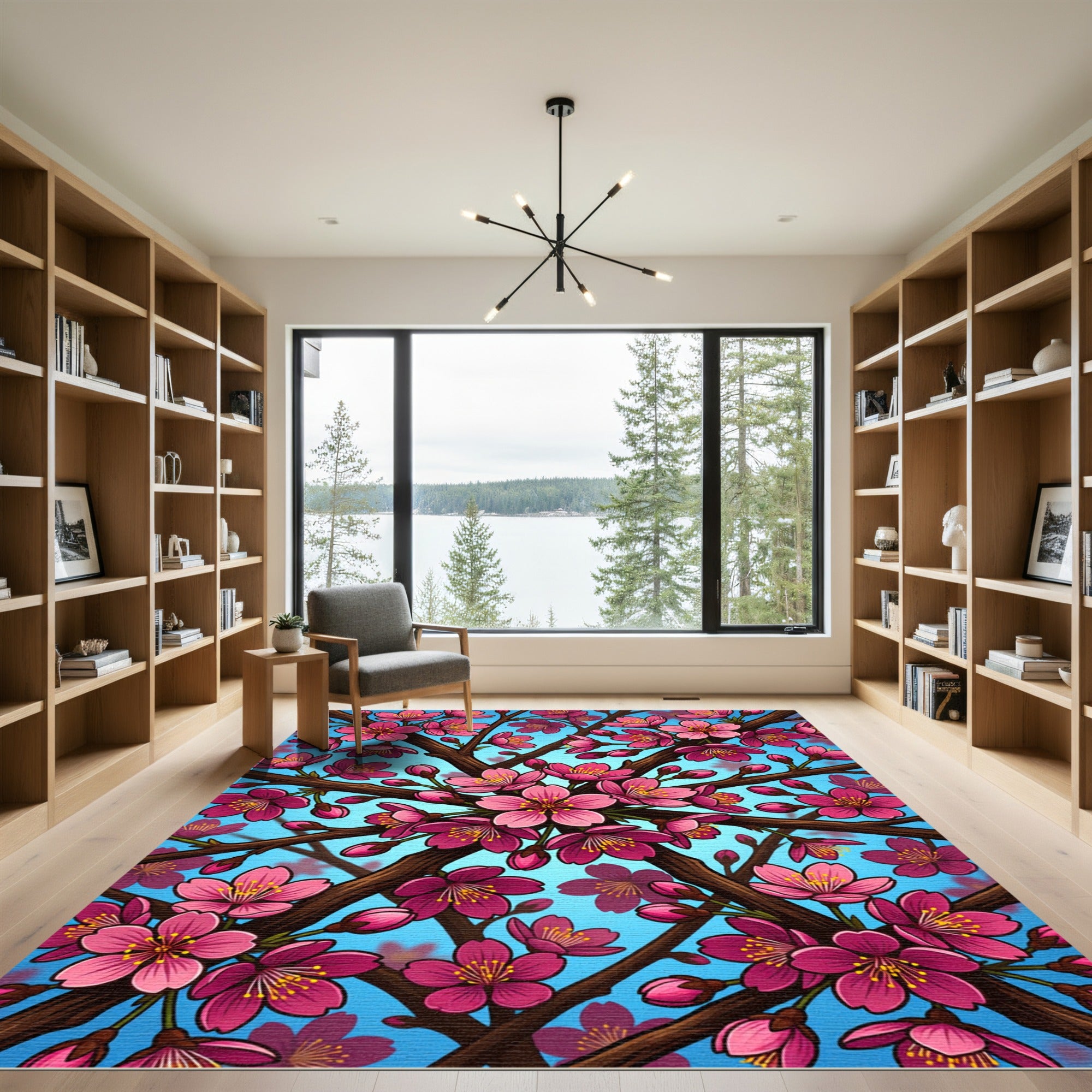 Vibrant Pink Cherry Blossom Branches Rug
