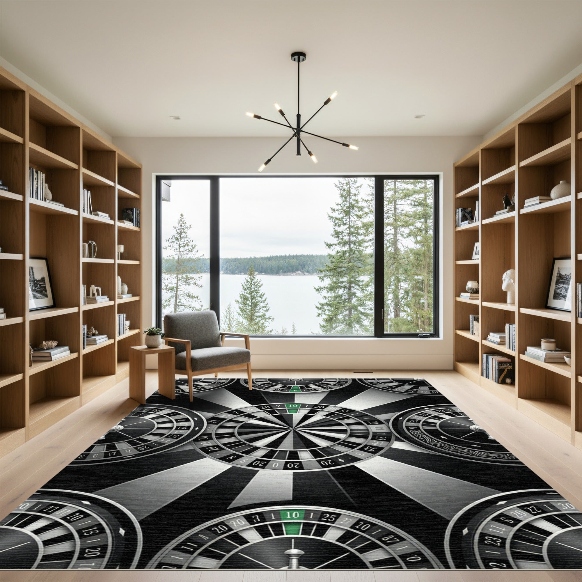 Monochrome Roulette Wheel Geometric Illusion Rug