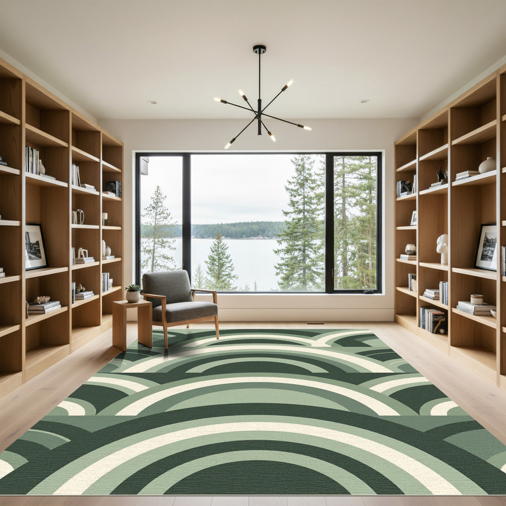 Sage Green Mid-Century Arch Geometry Rug
