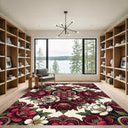 Crimson White Floral Heart Bouquet Rug
