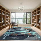 Abstract Coastal Cabin Painted Wood Landscape Rug