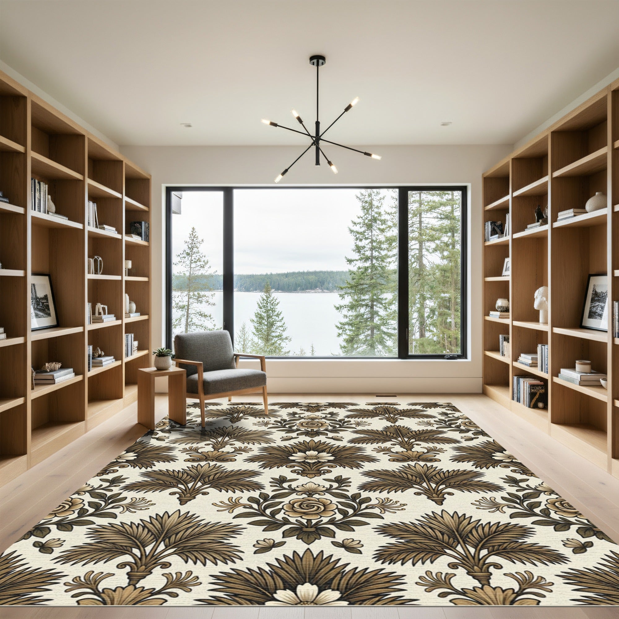 Brown Floral Acanthus Damask Rug