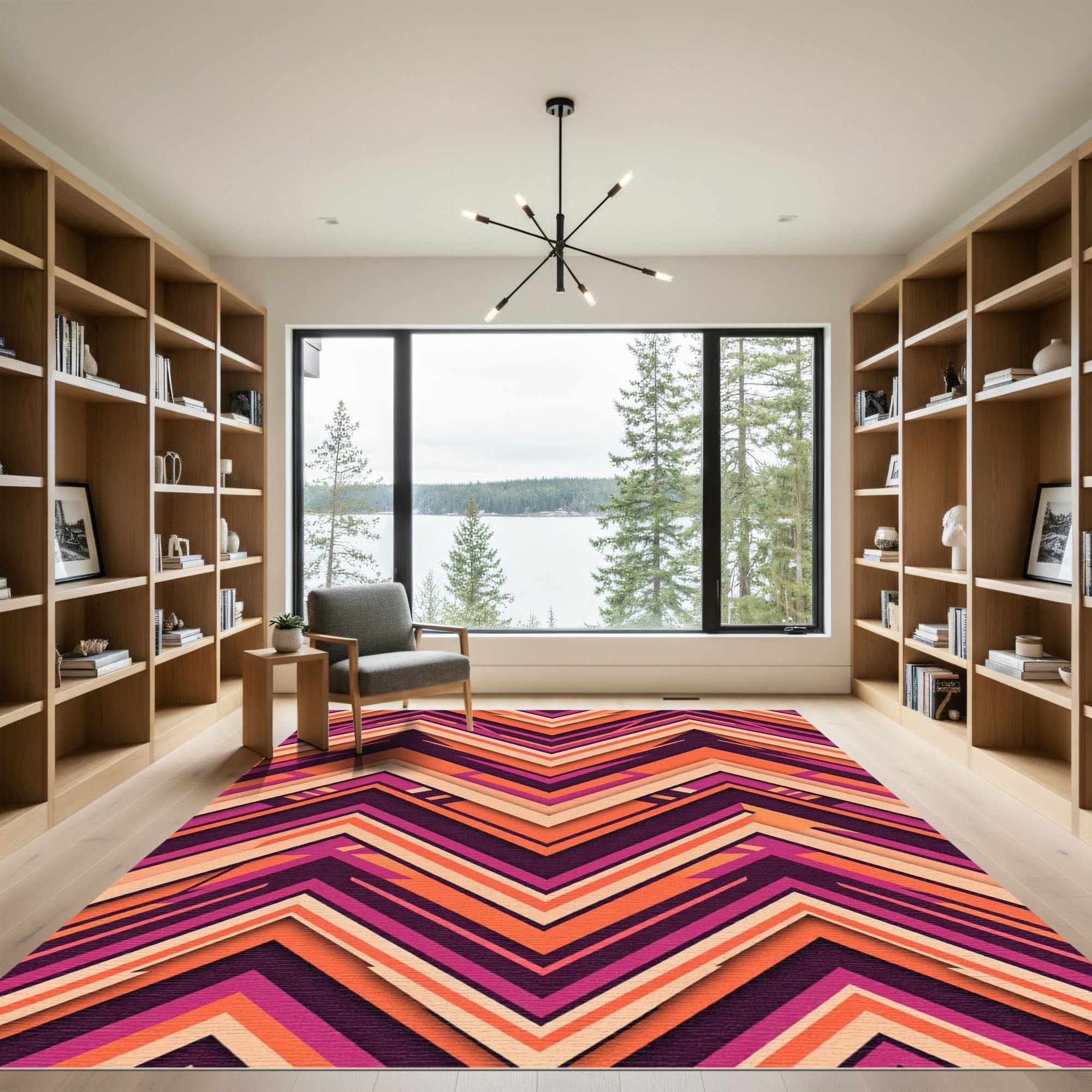 Bold Burgundy Orange Chevron Layers Rug